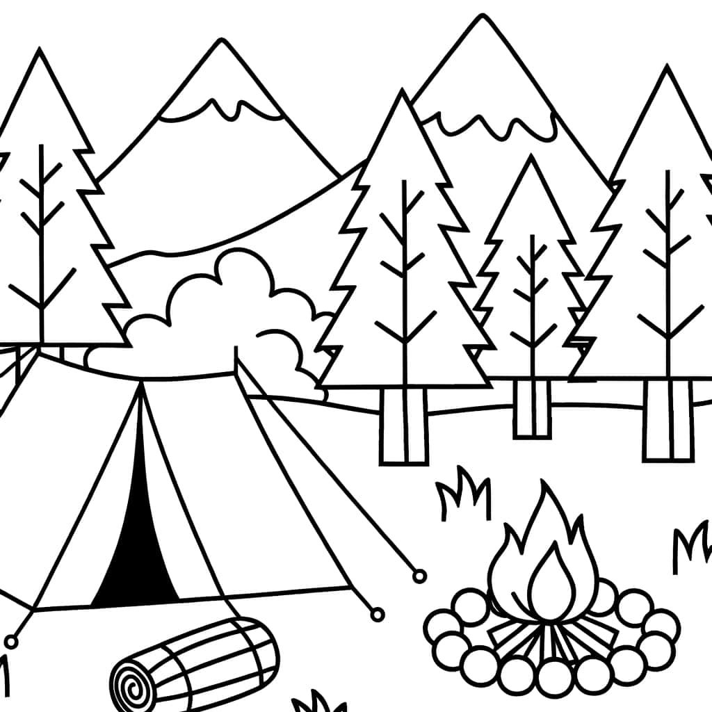 Coloriage Camping en forêt à imprimer et colorier