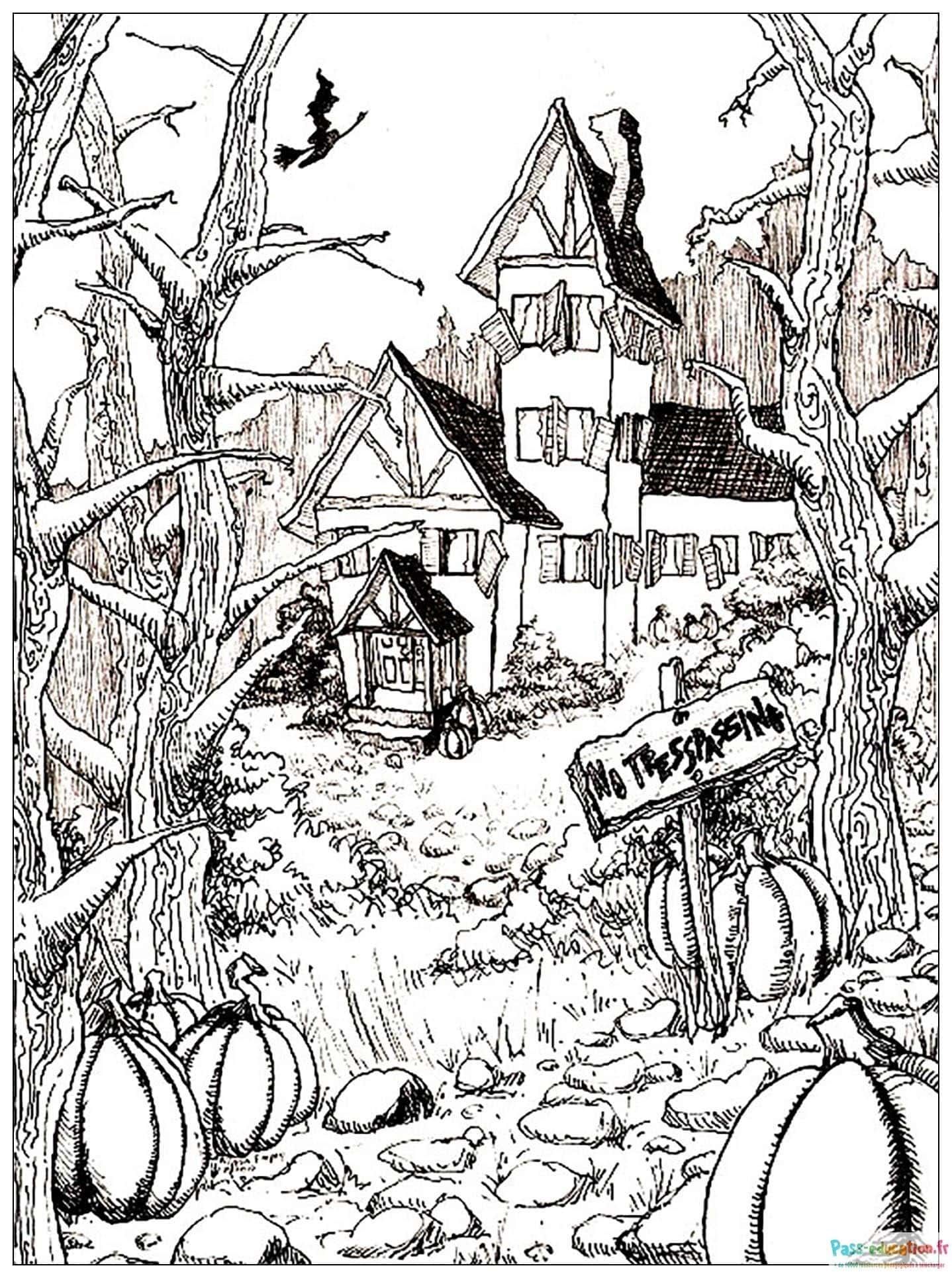Coloriage Maison hantée à imprimer et colorier
