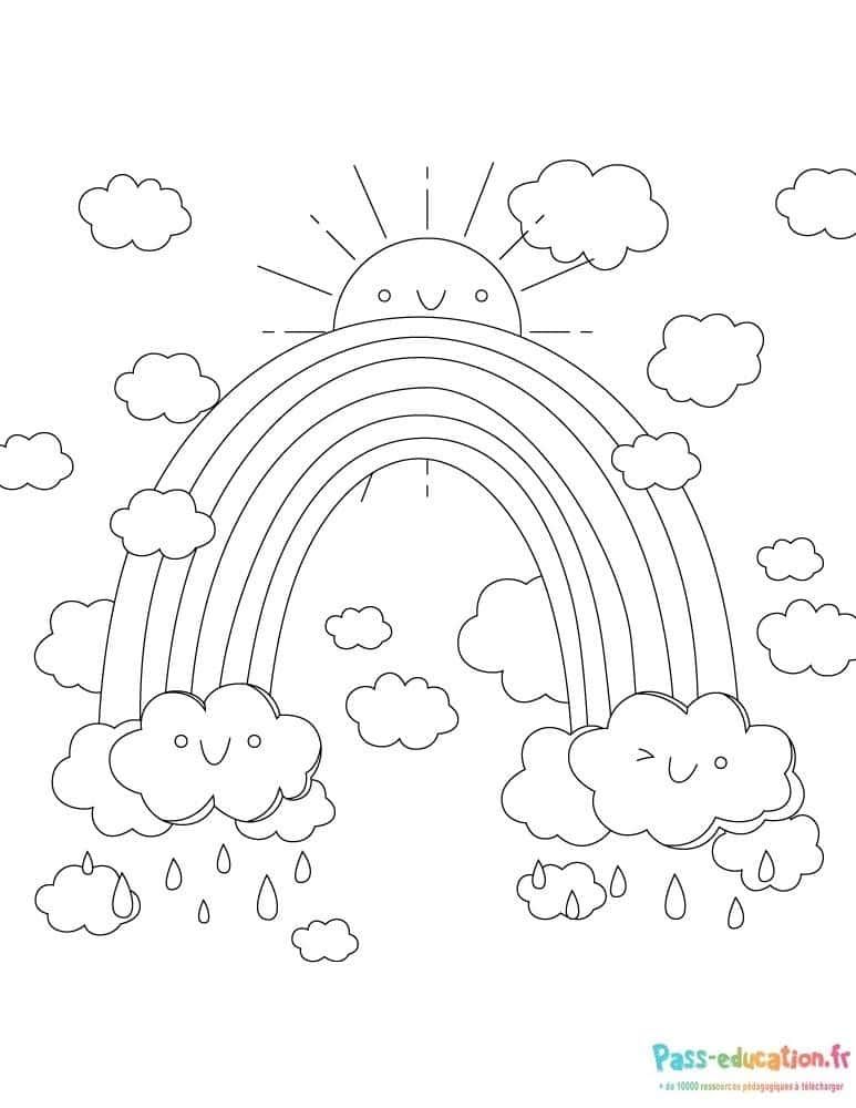 Coloriage Arc-en-ciel souriant à imprimer et colorier