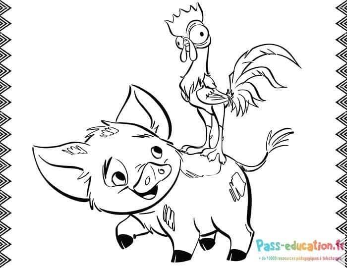 Coloriage Cochon et Coq à imprimer et colorier