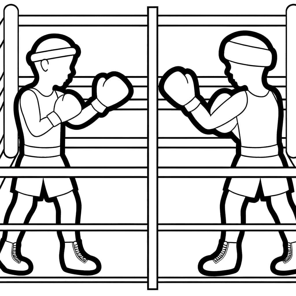 Coloriage Boxeurs en duel à imprimer et colorier