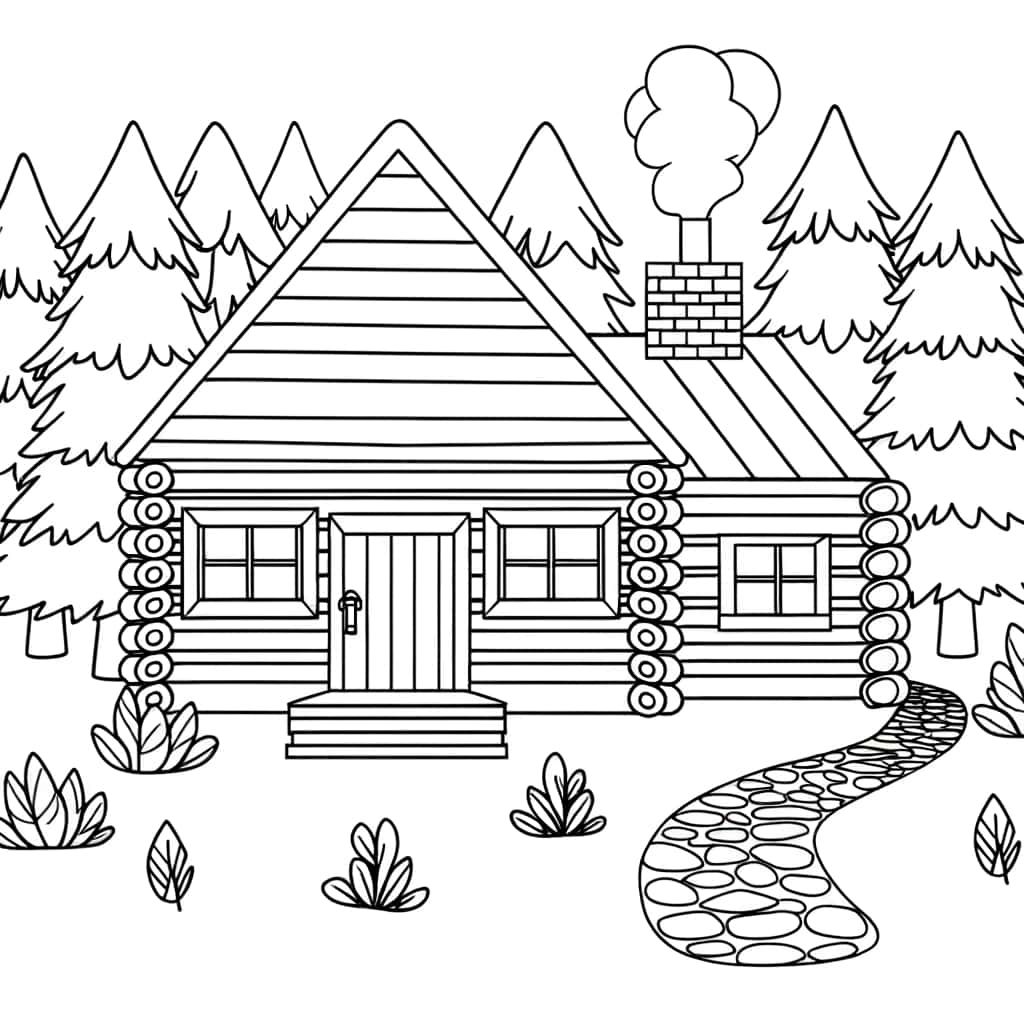 Coloriage Cabane en bois à imprimer et colorier