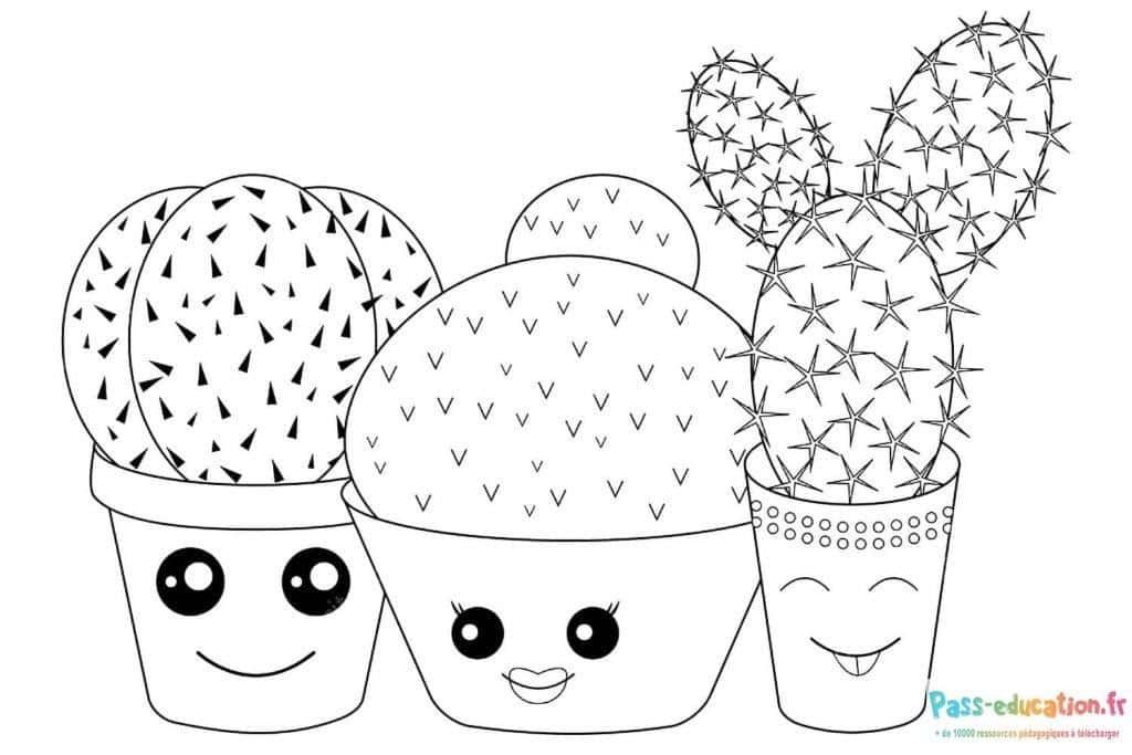 Coloriage Cactus souriants à imprimer et colorier