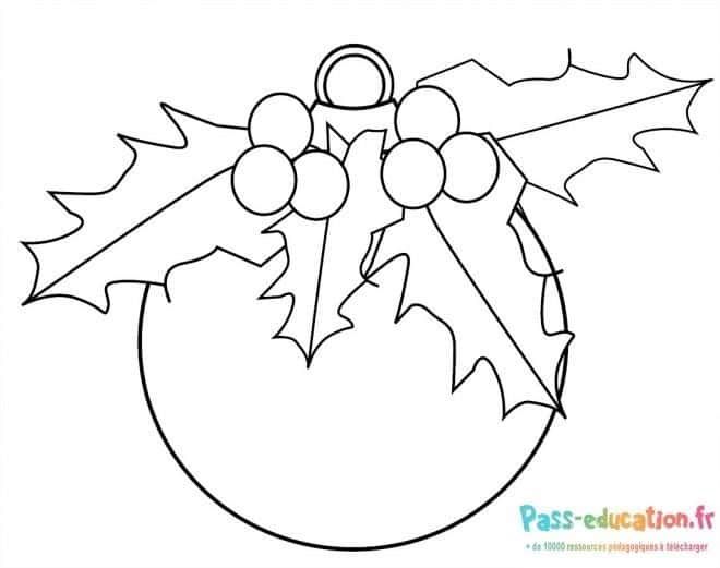 Coloriage Boule de Noël avec houx à imprimer et colorier