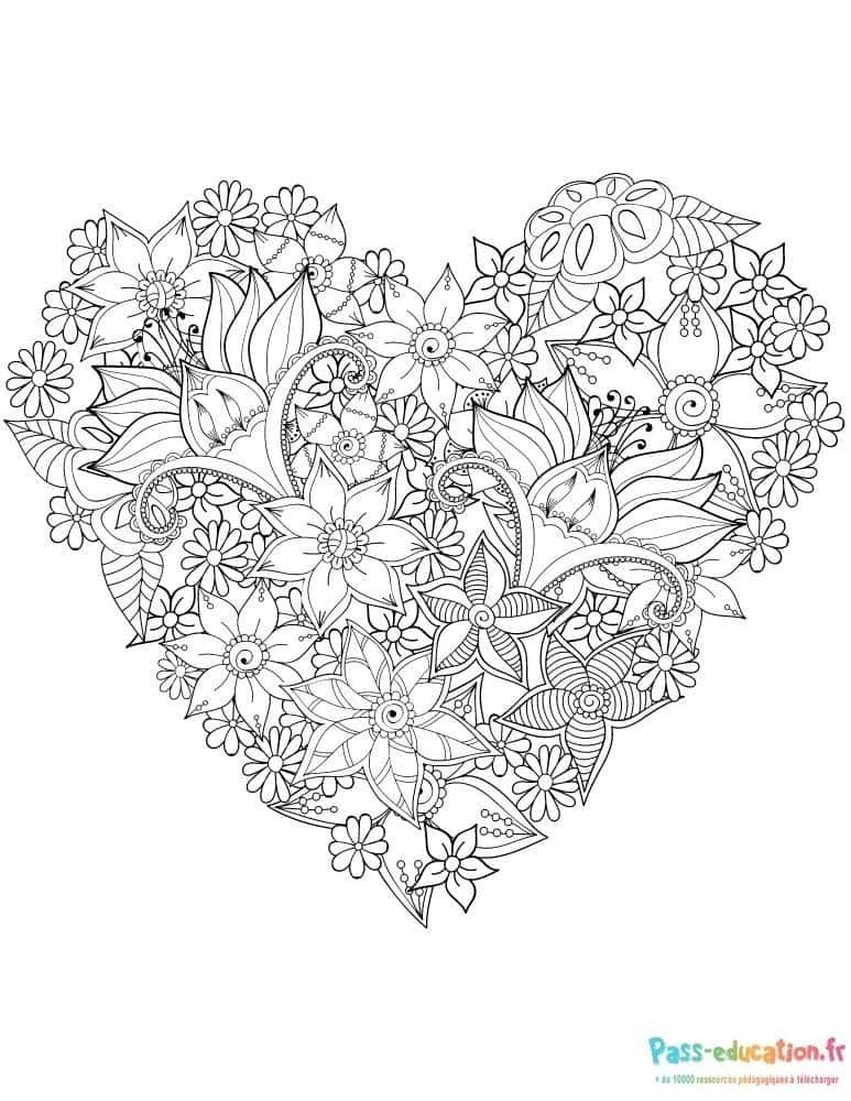 Coloriage Cœur floral à imprimer et colorier