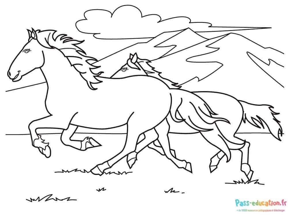 Coloriage Chevaux en course à imprimer et colorier