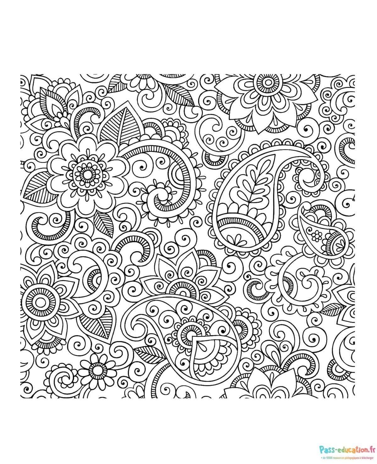 Coloriage Fleurs et arabesques à imprimer et colorier