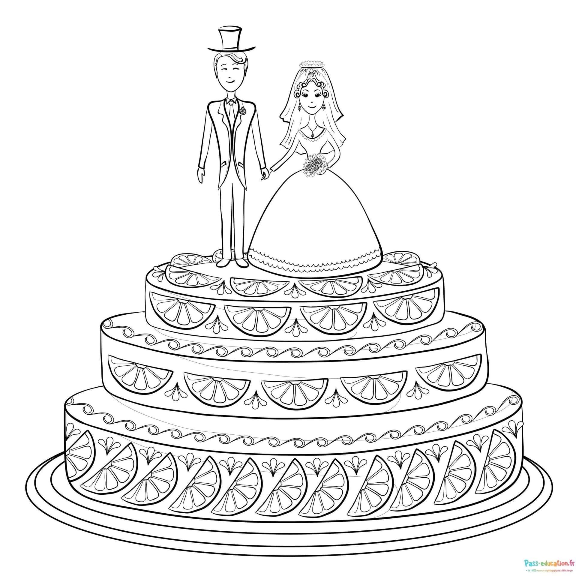 Coloriage Gâteau de mariage à imprimer et colorier