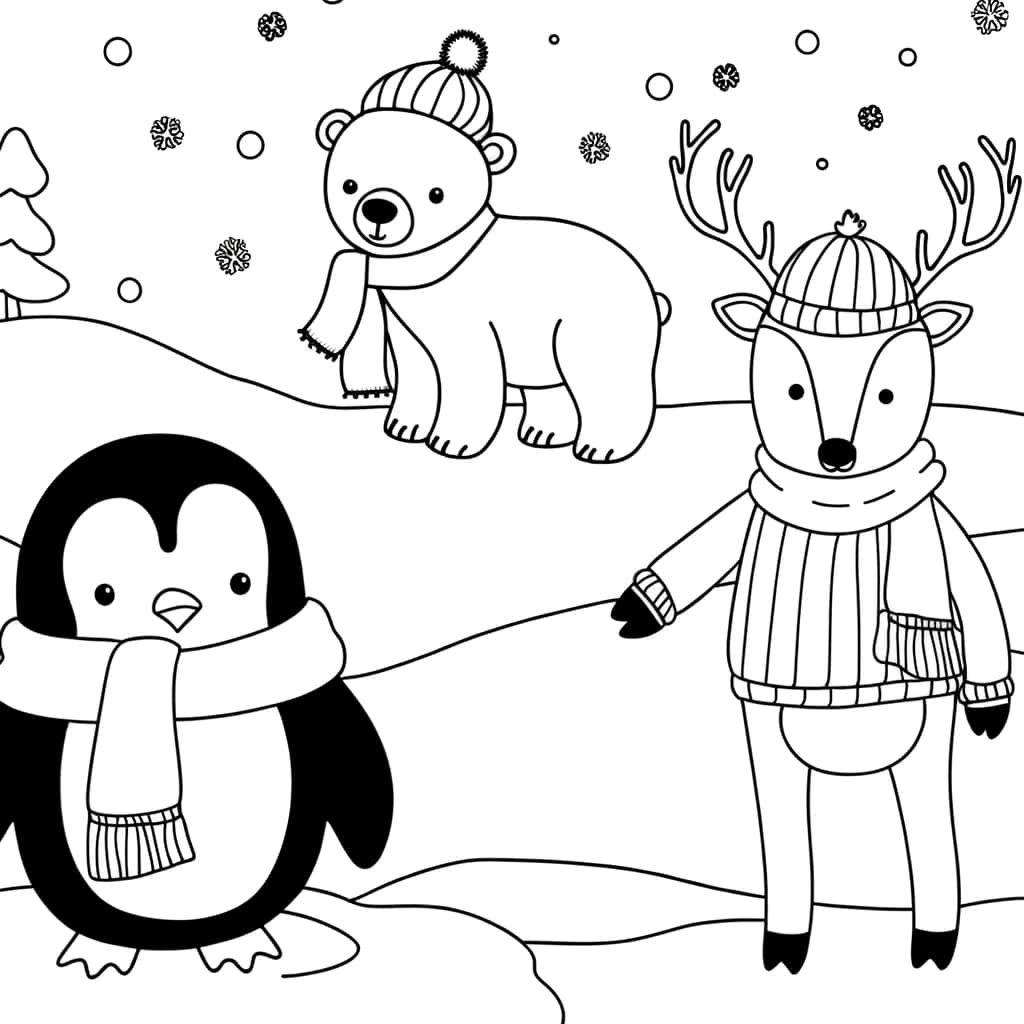 Coloriage Animaux hivernaux à imprimer et colorier
