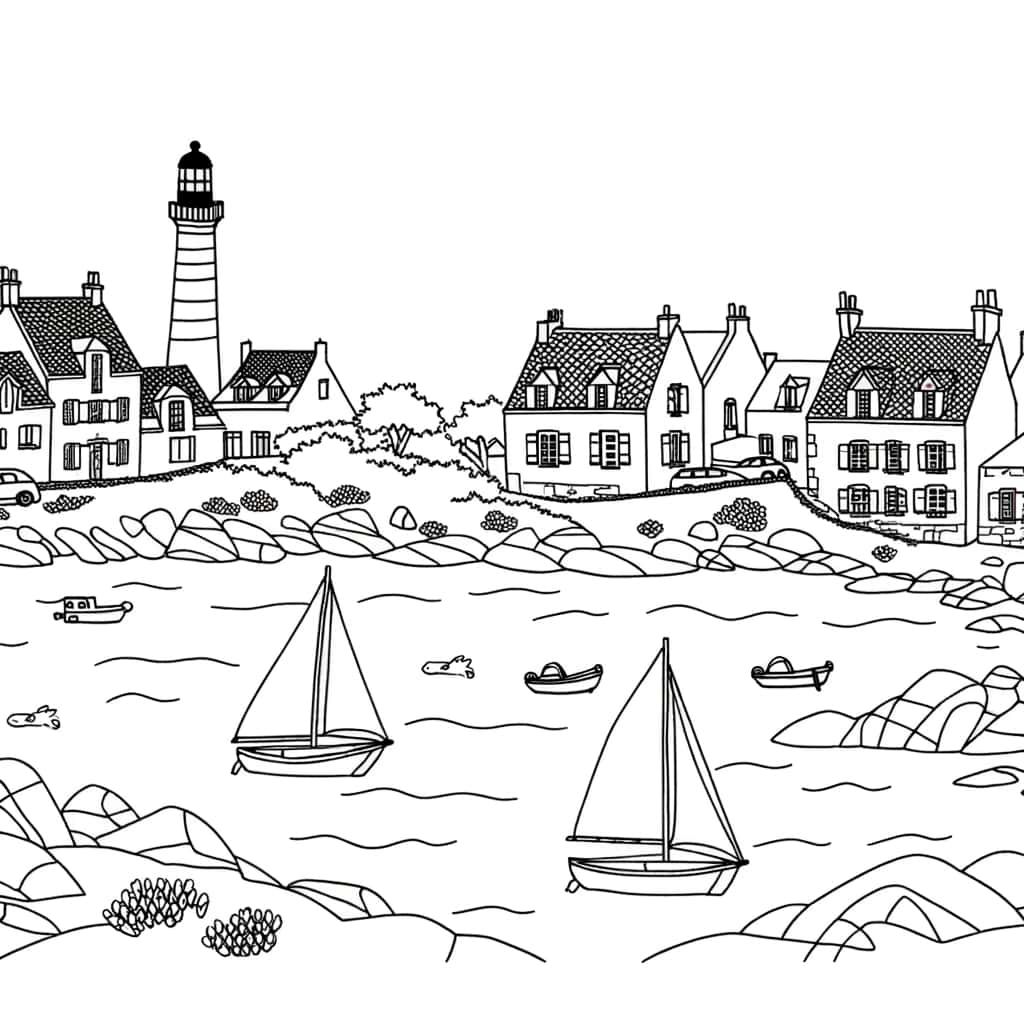 Coloriage Phare breton côtier à imprimer et colorier