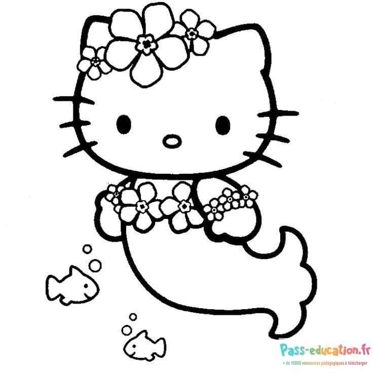 Coloriage Hello Kitty sirène à imprimer et colorier
