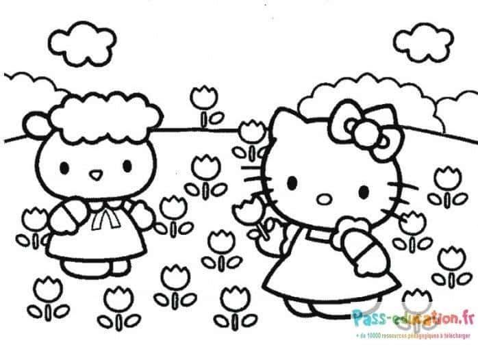 Coloriage Hello Kitty et ami à imprimer et colorier