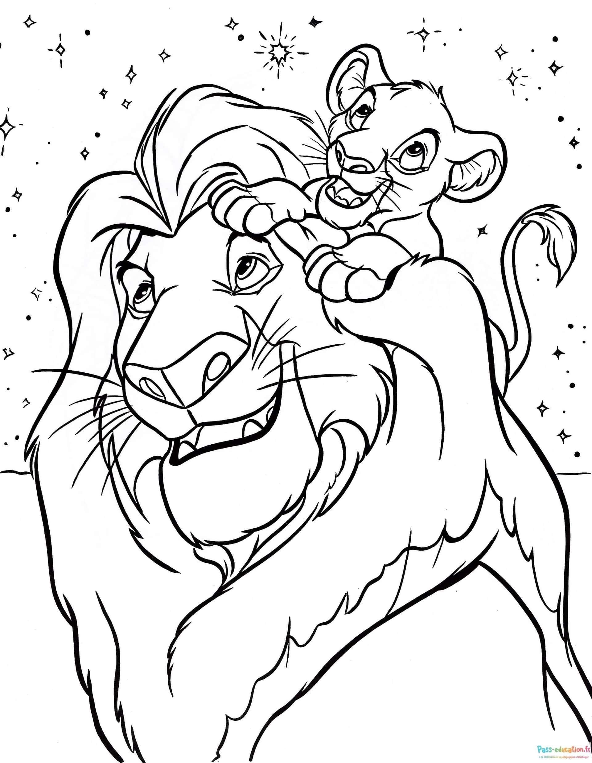 Coloriage Complicité lionceau et lion à imprimer et colorier