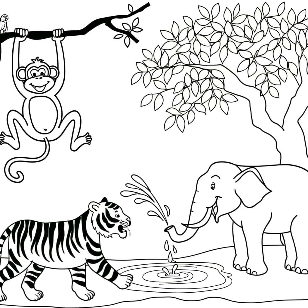 Coloriage Animaux jungle à imprimer et colorier