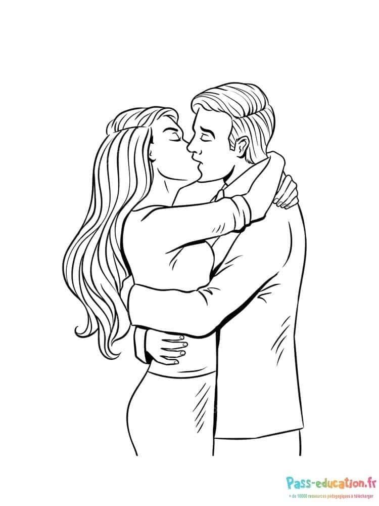 Coloriage Couple s'embrassant à imprimer et colorier