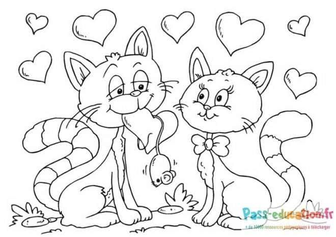 Coloriage Chats amoureux à imprimer et colorier