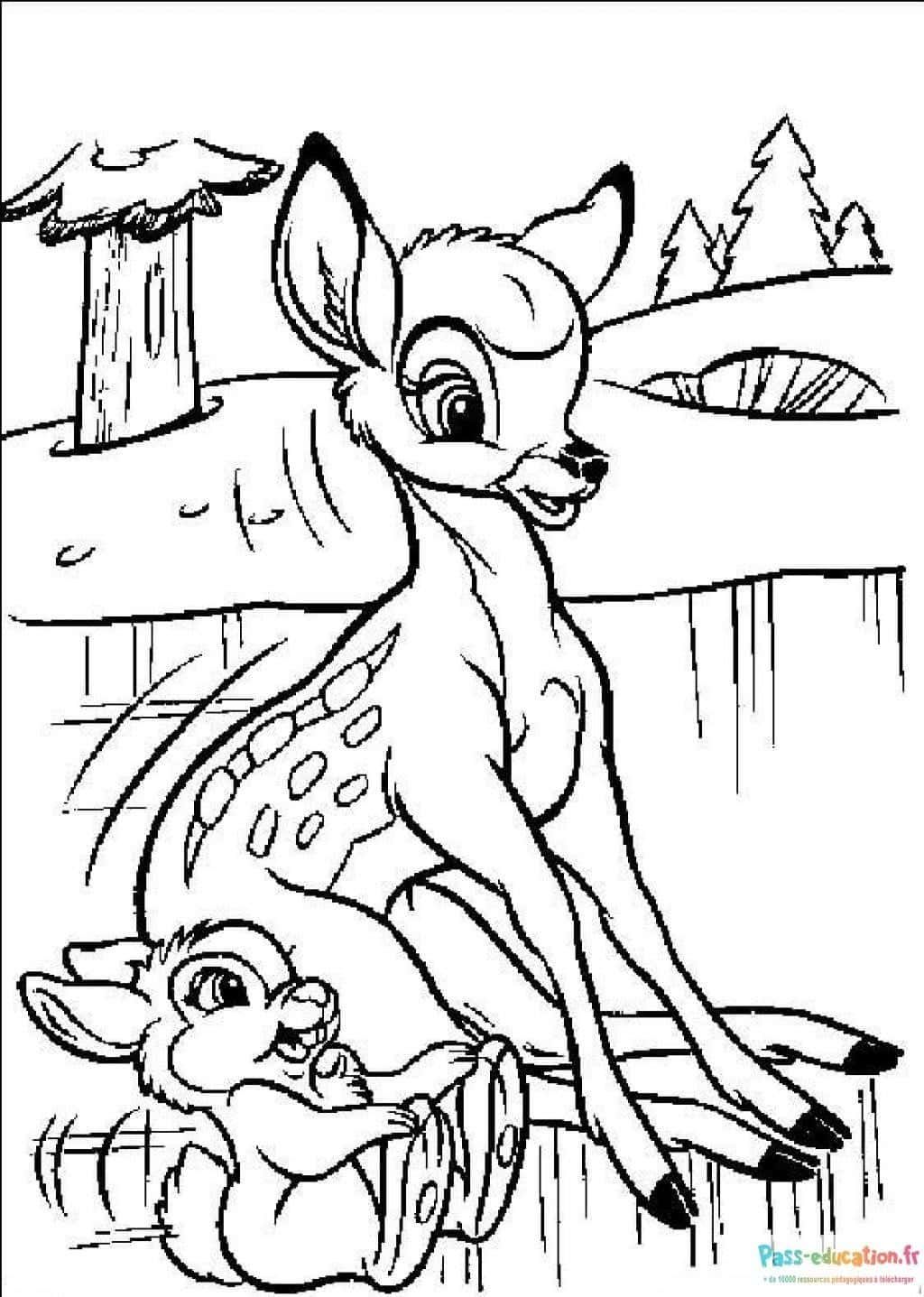Coloriage Bambi et Panpan à imprimer et colorier