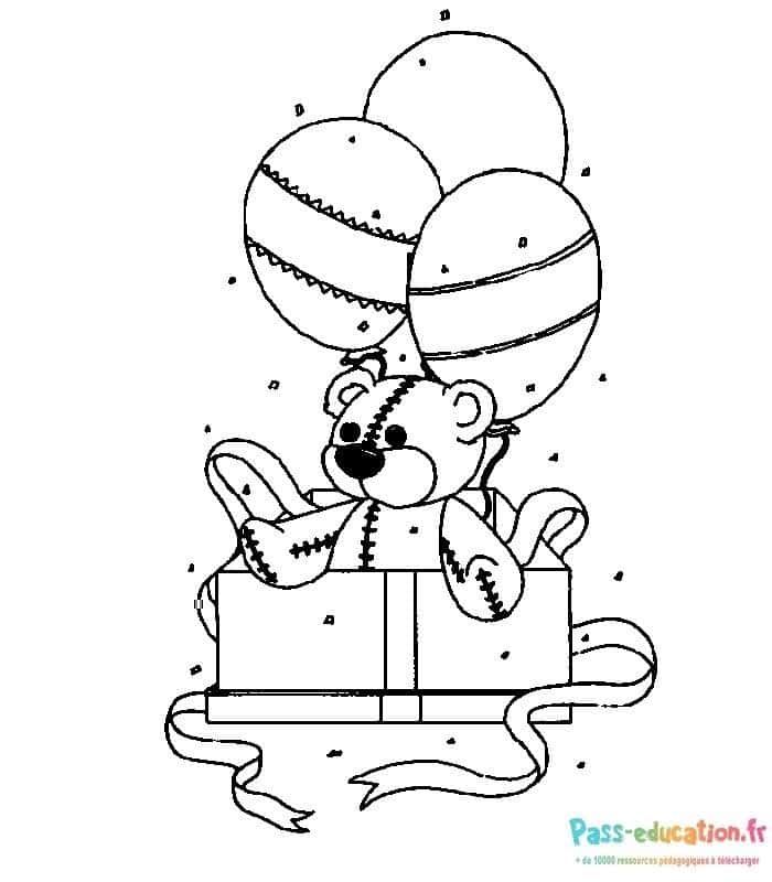 Coloriage Ours en boîte et ballons à imprimer et colorier