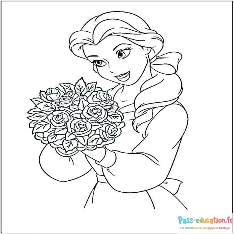 Coloriage Jeune fille aux roses à imprimer et colorier