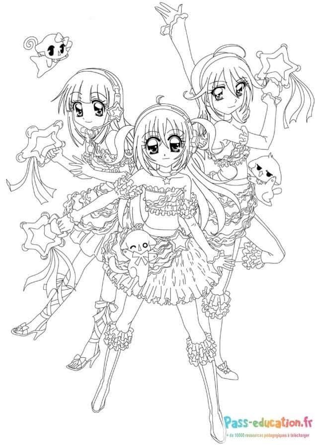 Coloriage Danseuses manga à imprimer et colorier