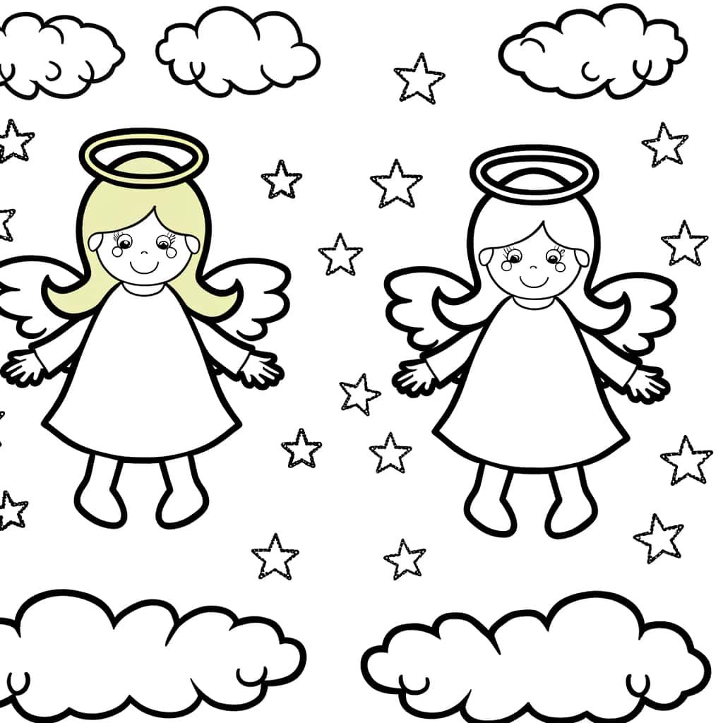 Coloriage Anges et nuages à imprimer et colorier