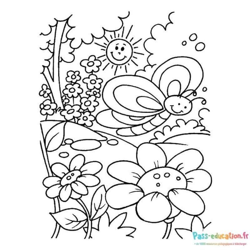 Coloriage Printemps joyeux à imprimer et colorier