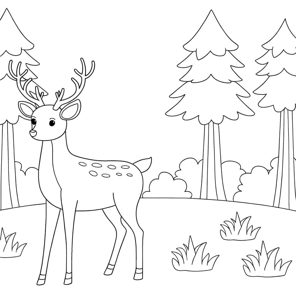 Coloriage Cerf en forêt à imprimer et colorier