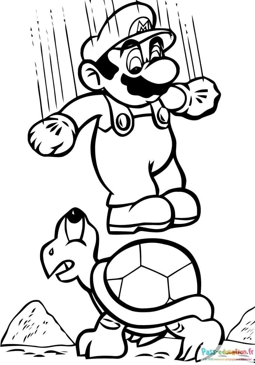 Coloriage Mario sur Koopa à imprimer et colorier