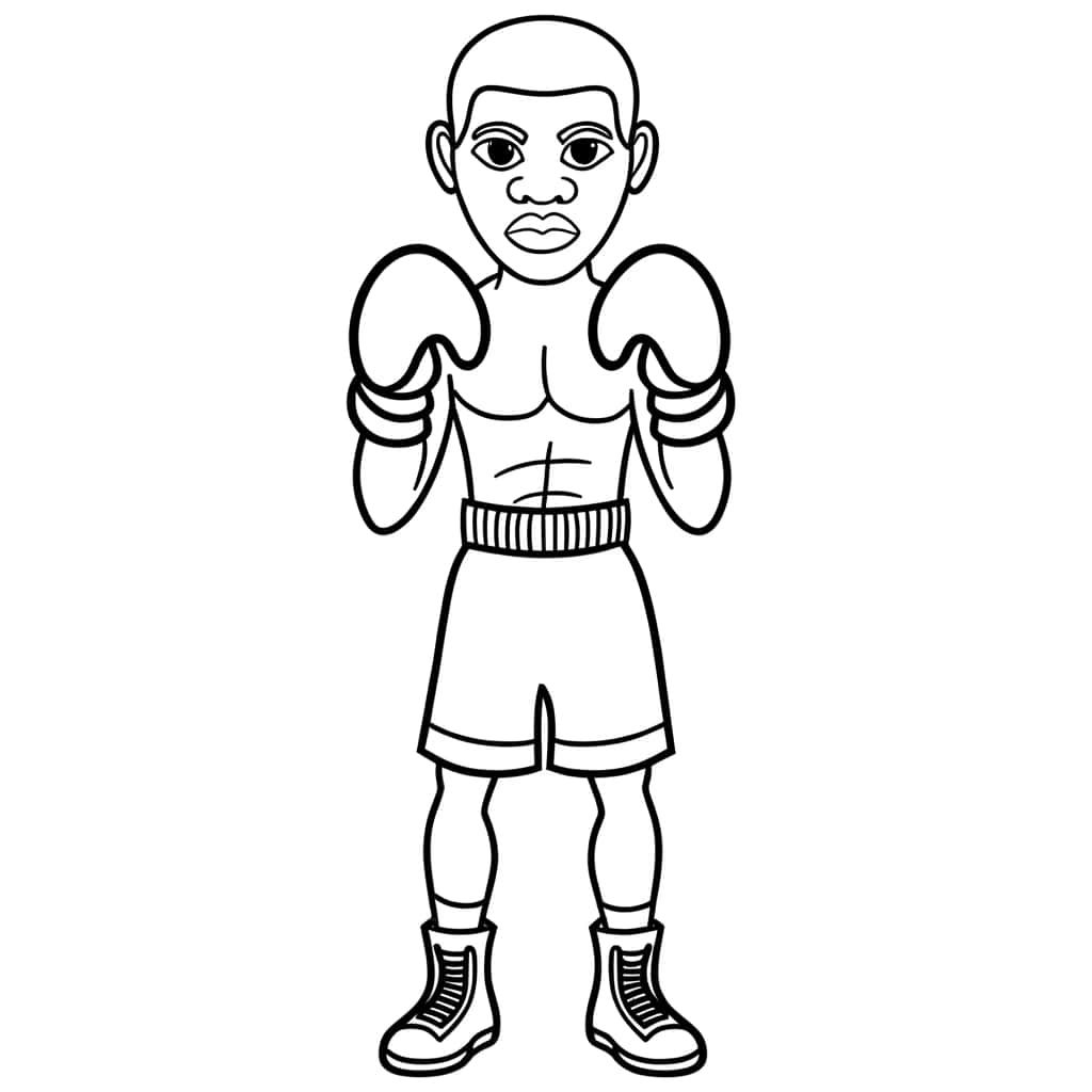 Coloriage Boxeur prêt à combattre à imprimer et colorier