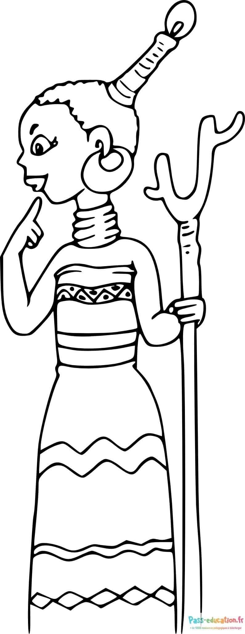 Coloriage Guerrier africain à imprimer et colorier