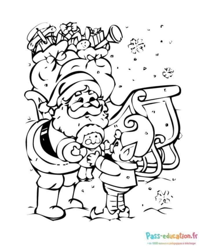 Coloriage Santa et lutin à imprimer et colorier