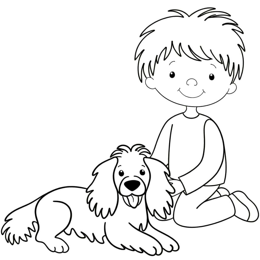 Coloriage Garçon et chien à imprimer et colorier