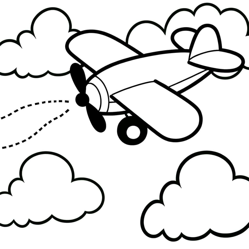Coloriage Avion parmi les nuages à imprimer et colorier