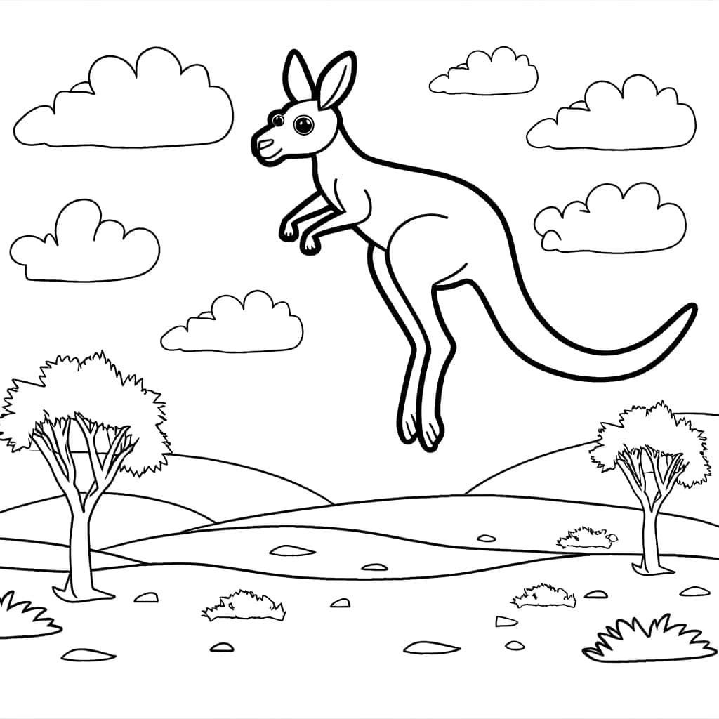 Coloriage Kangourou sautant à imprimer et colorier