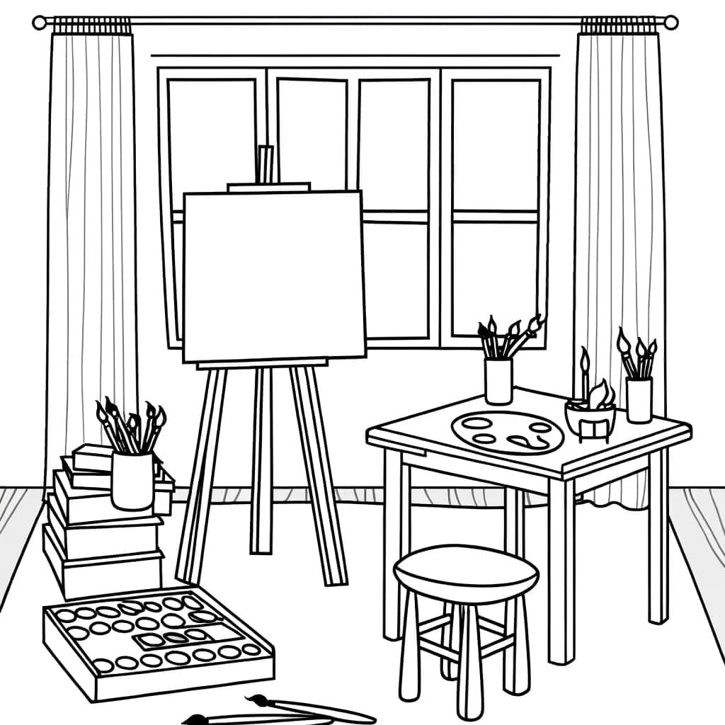 Coloriage Atelier d'artiste à imprimer et colorier