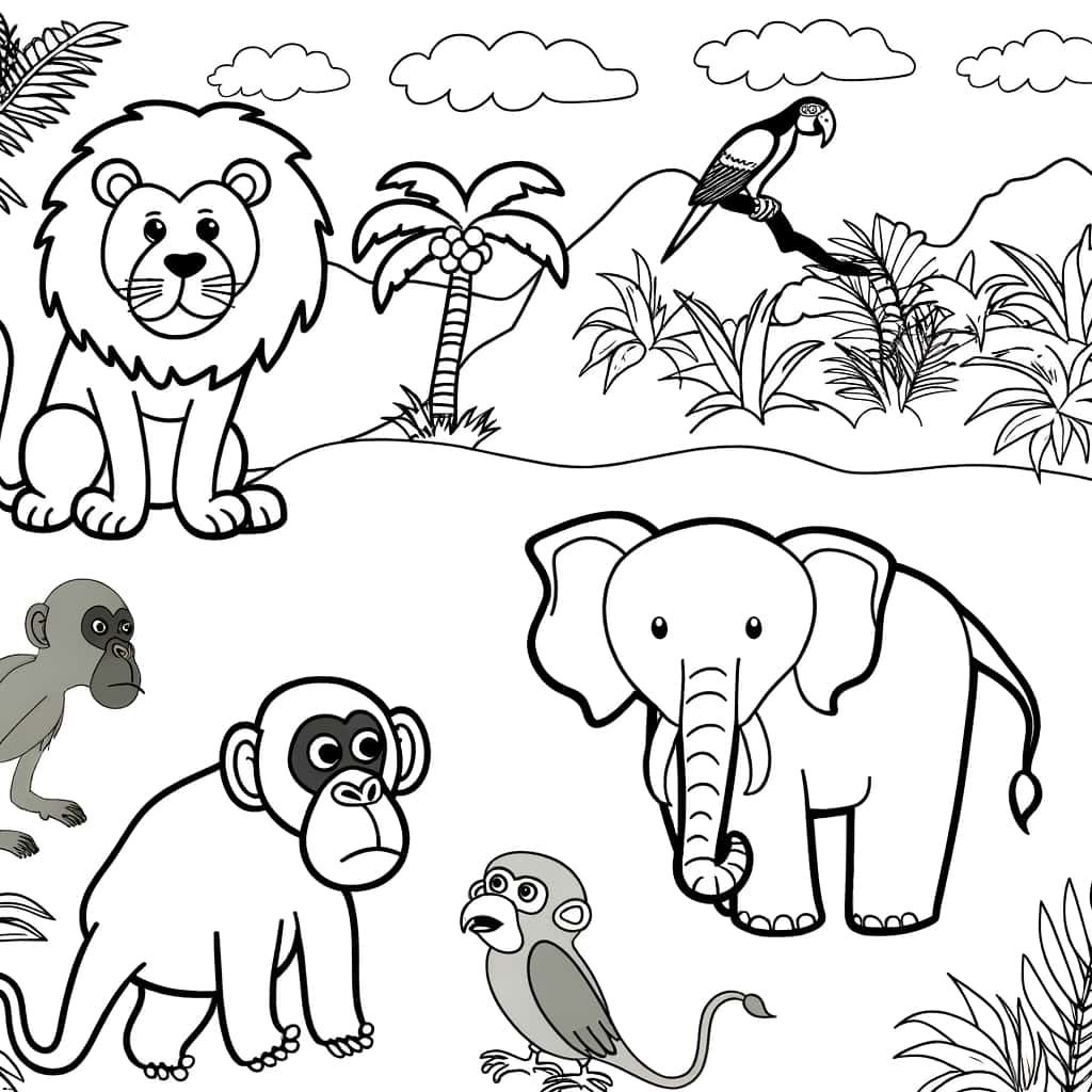 Coloriage Animaux de la Jungle à imprimer et colorier