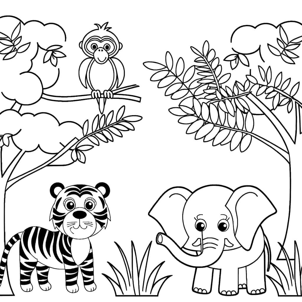 Coloriage Jungle joyeuse à imprimer et colorier
