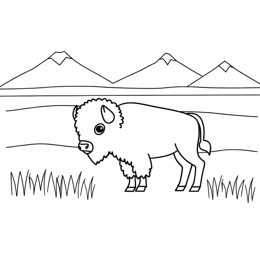 Coloriage Bison dans la prairie à imprimer et colorier