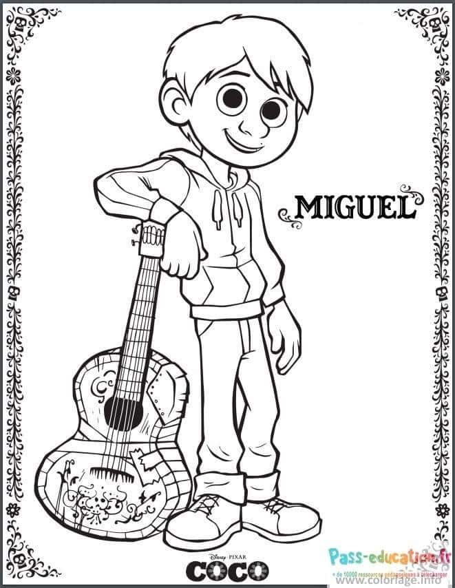 Coloriage Miguel et sa guitare à imprimer et colorier