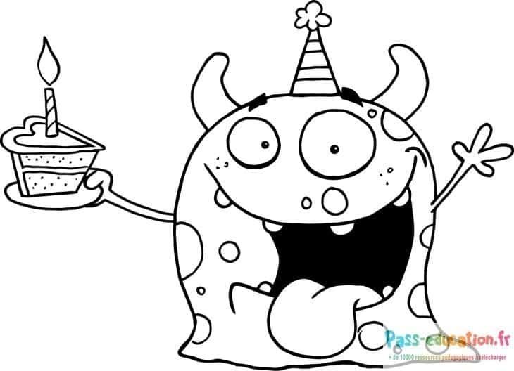 Coloriage Monstre Anniversaire à imprimer et colorier