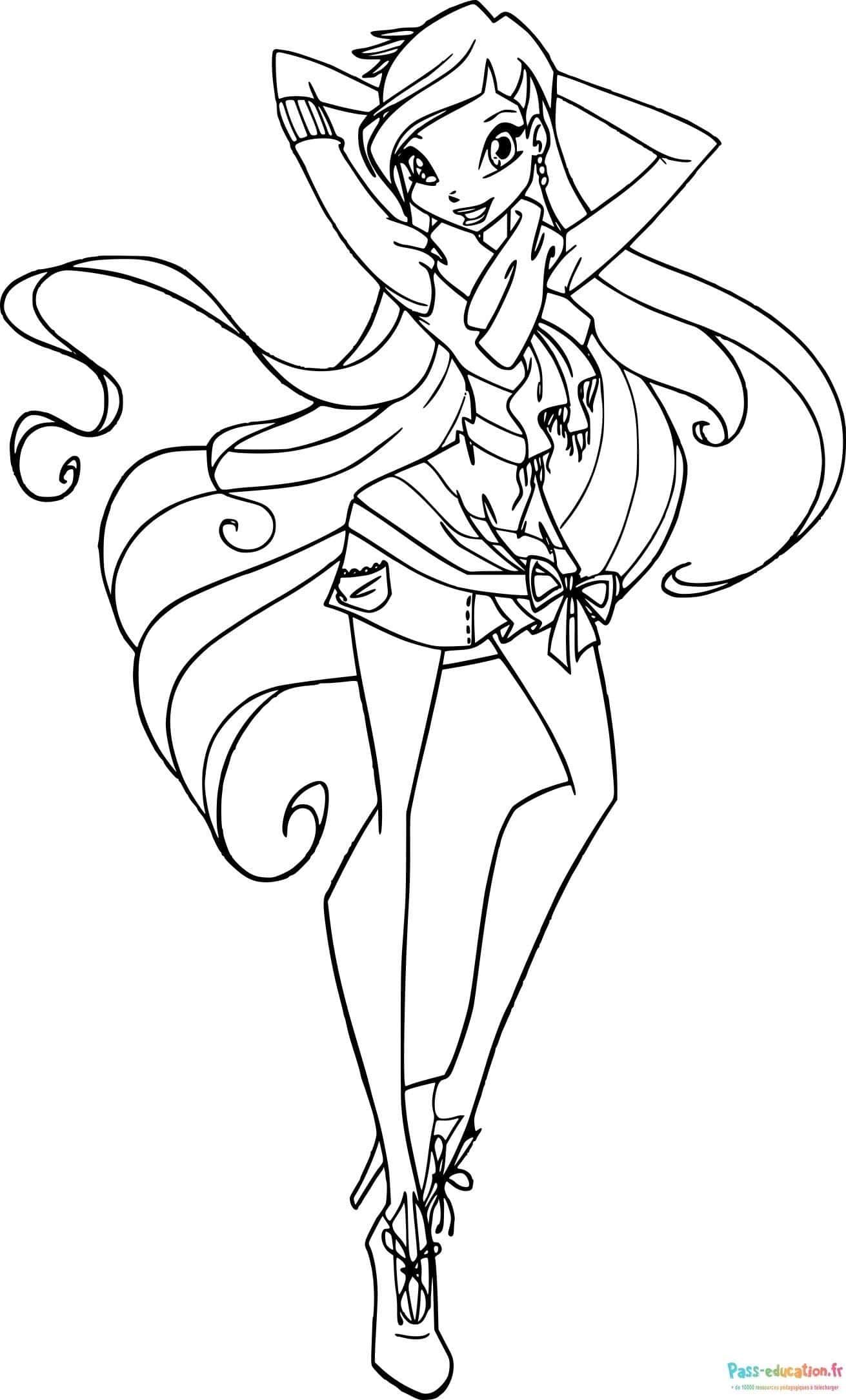 Coloriage Fée Winx en action à imprimer et colorier