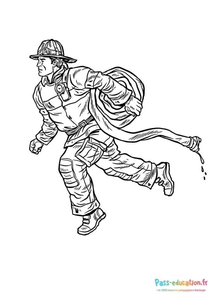 Coloriage Pompier en action à imprimer et colorier