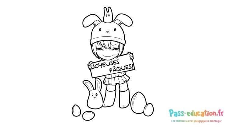 Coloriage Joyeuses Pâques Manga à imprimer et colorier