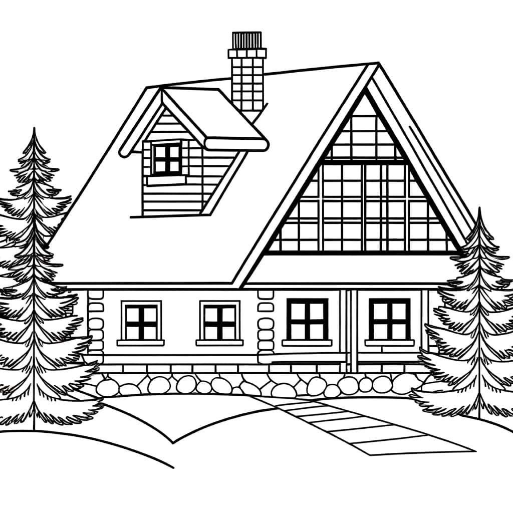 Coloriage Chalet montagnard à imprimer et colorier