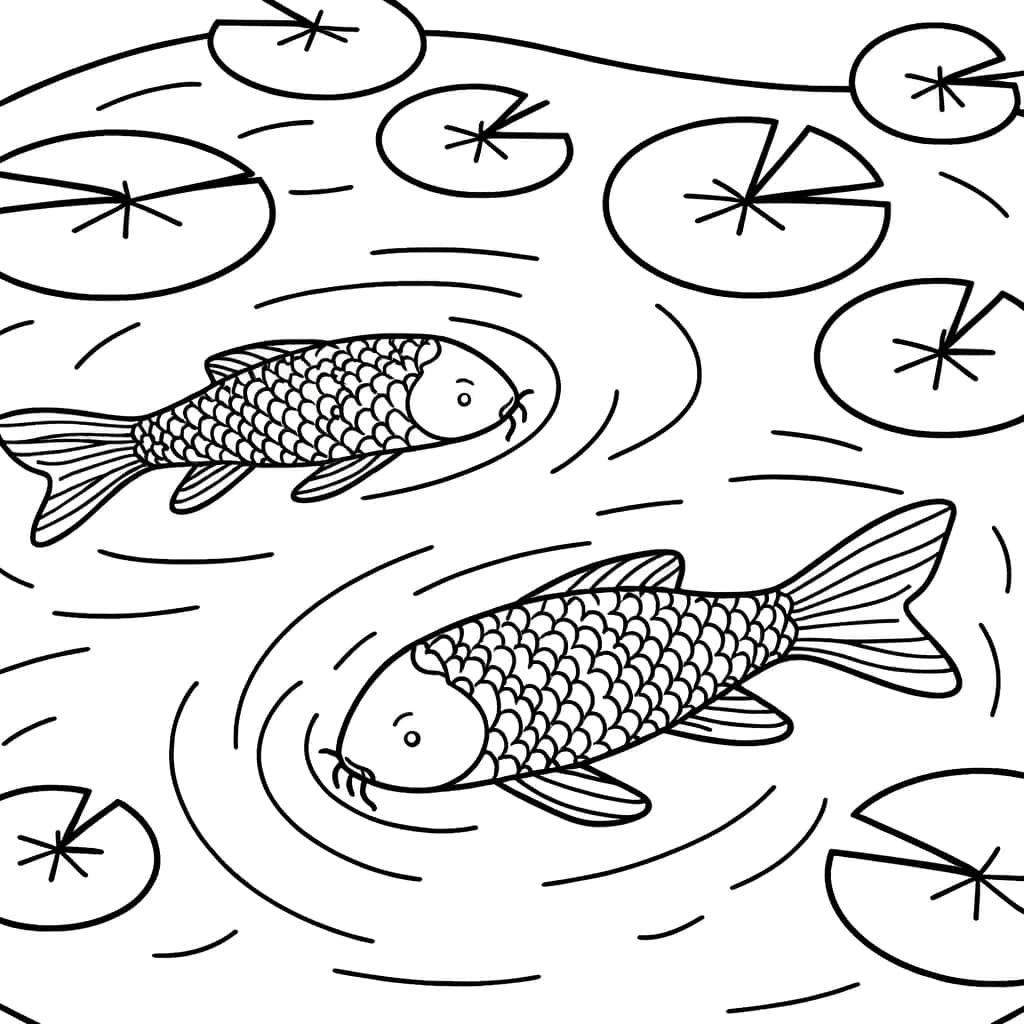 Coloriage Carpe et nénuphars à imprimer et colorier