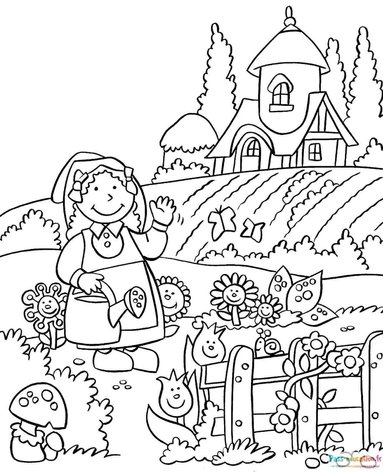 Coloriage Jardinage joyeux à imprimer et colorier