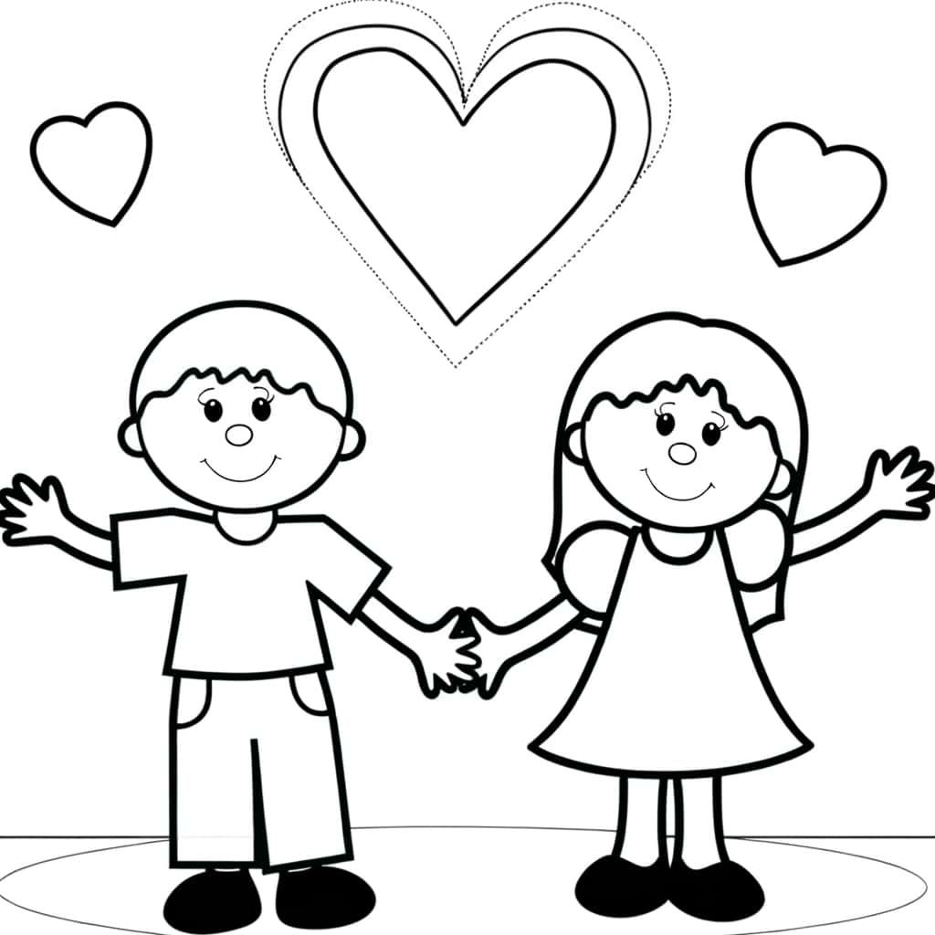 Coloriage Amis et coeurs à imprimer et colorier