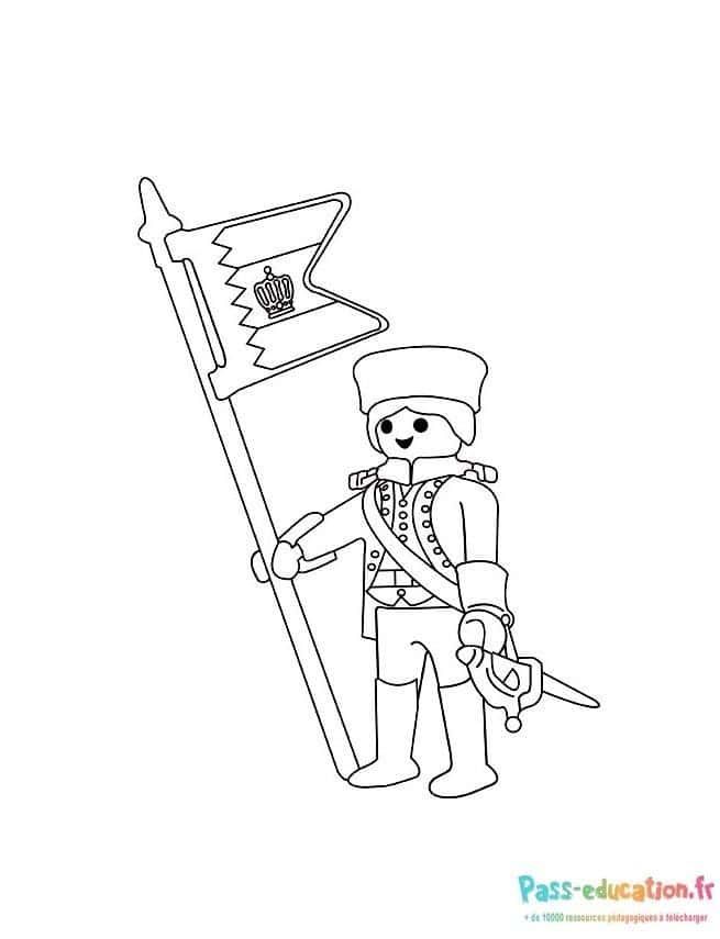 Coloriage Soldat avec drapeau à imprimer et colorier