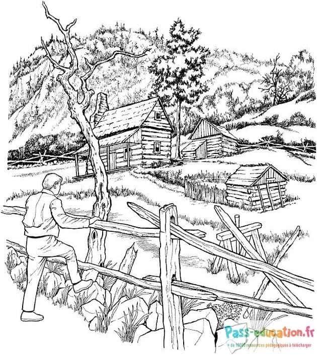 Coloriage Ferme et paysan à imprimer et colorier