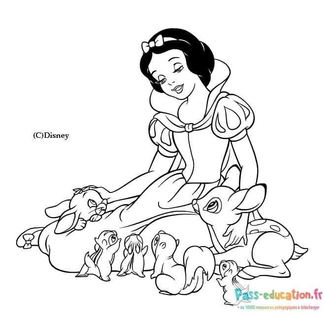 Coloriage Blanche Neige et animaux à imprimer et colorier